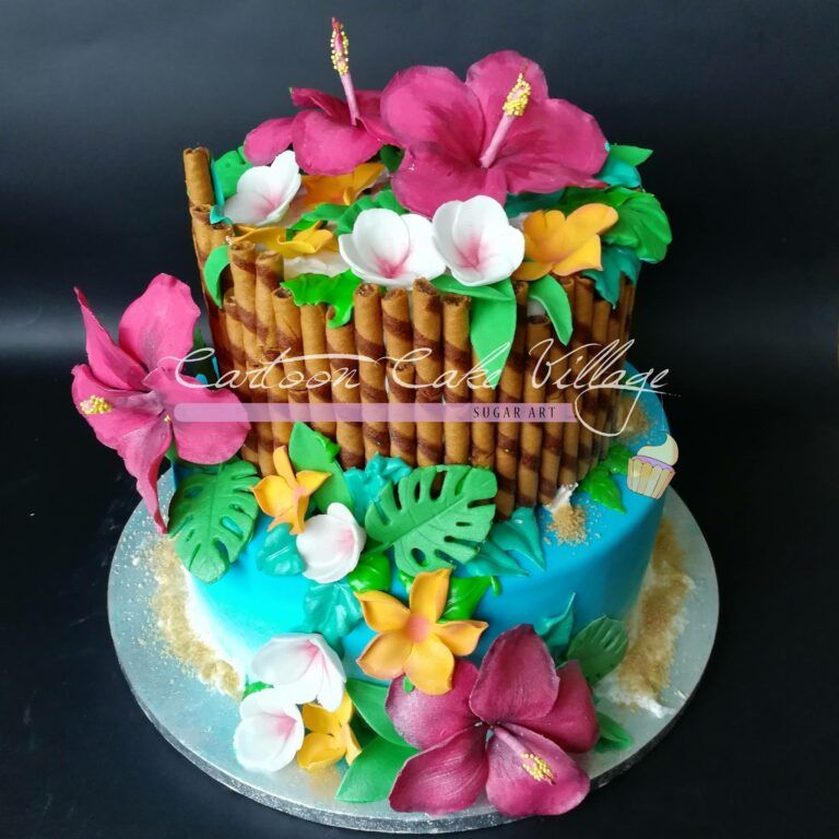 HAwaiian cake ibiscus frangipani tikicake